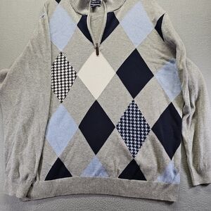 Club Room Men's Zip Up Argyle Sweater - Gray, Blue, Black, White